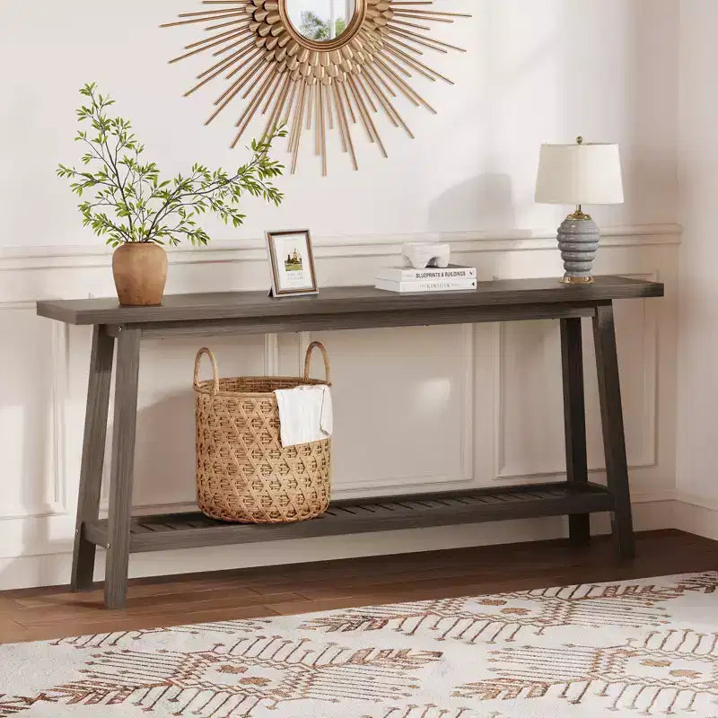 Wood & Metal 2-Tier Console Table 70.9"