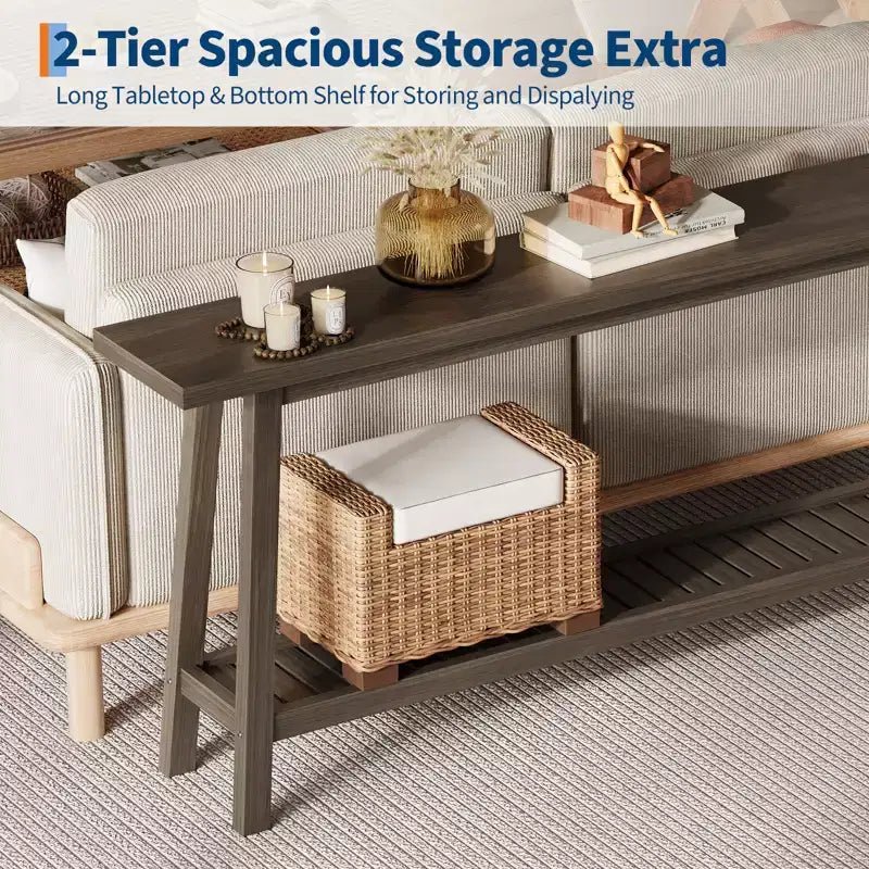 Wood & Metal 2-Tier Console Table 70.9"