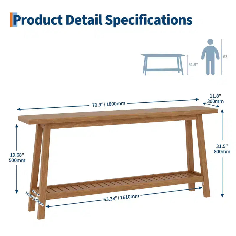 Wood & Metal 2-Tier Console Table 70.9"