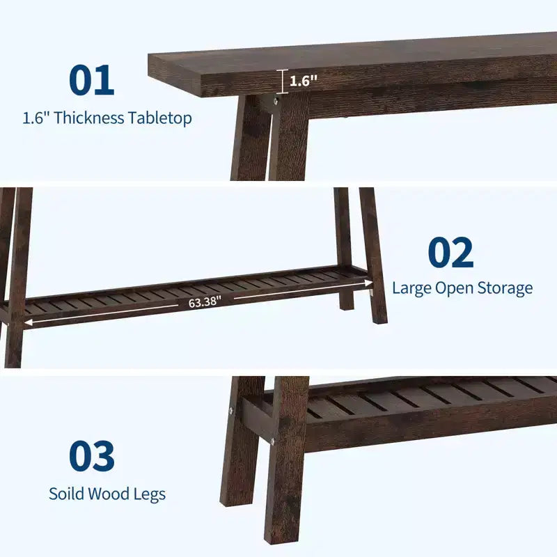 Wood & Metal 2-Tier Console Table 70.9"