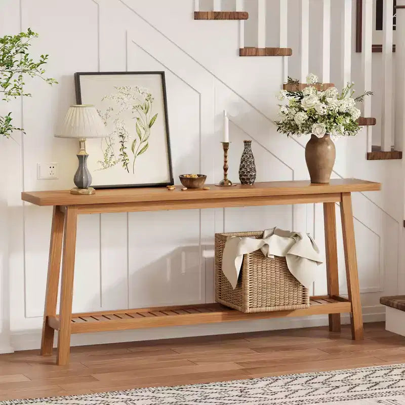 Wood & Metal 2-Tier Console Table 70.9"