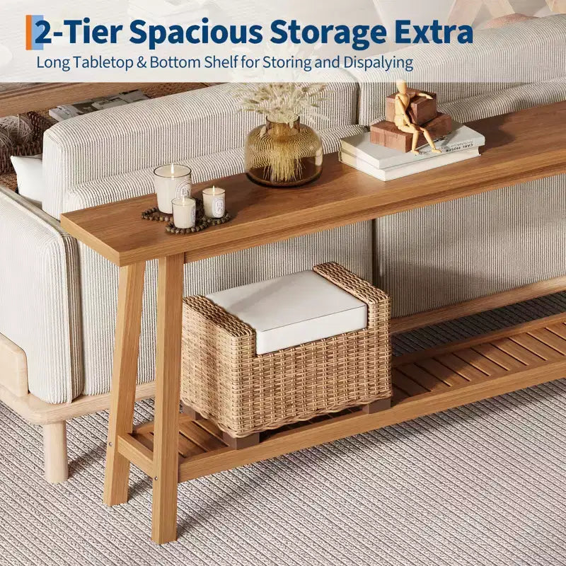 Wood & Metal 2-Tier Console Table 70.9"