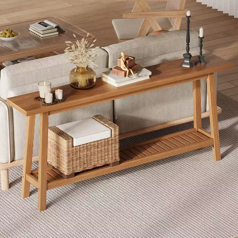 Wood & Metal 2-Tier Console Table 70.9"