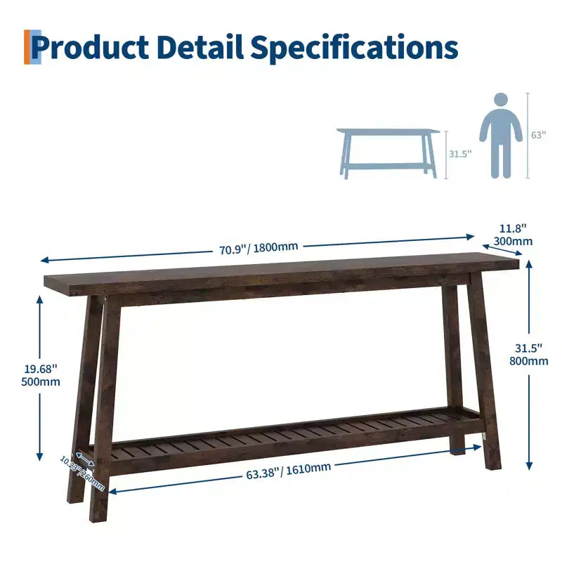 Wood & Metal 2-Tier Console Table 70.9"