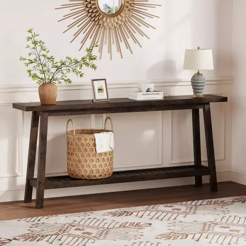 Wood & Metal 2-Tier Console Table 70.9"