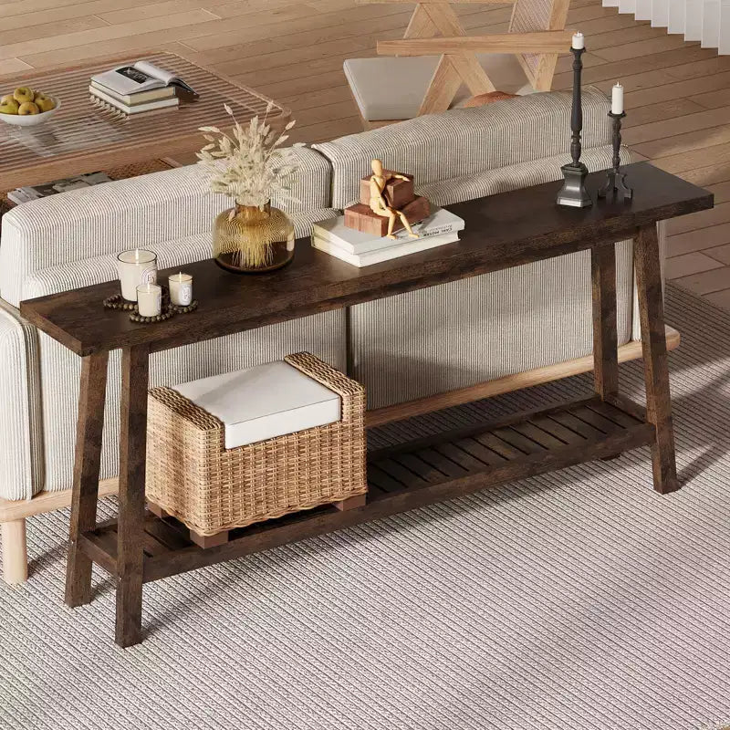 Wood & Metal 2-Tier Console Table 70.9"