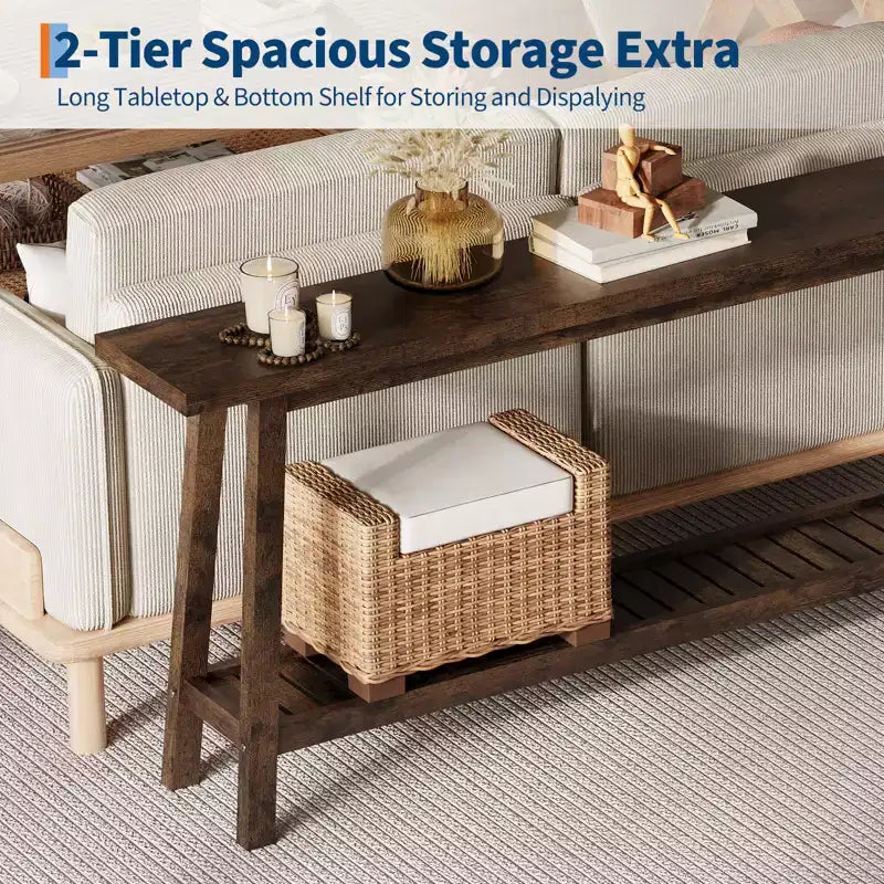 Wood & Metal 2-Tier Console Table 70.9"