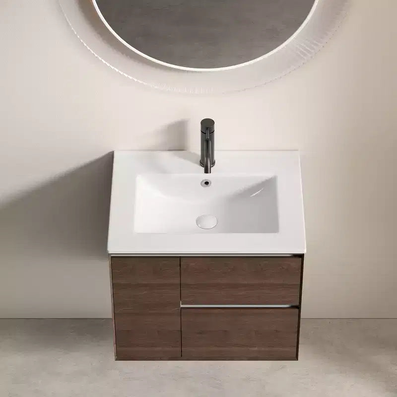 JVNOXK 24 Inch Bathroom Vanity Sink, Ceramic Bathroom Sink with Overflow Hole, No Drain, Convenient for Storing Personal Items, Bright White