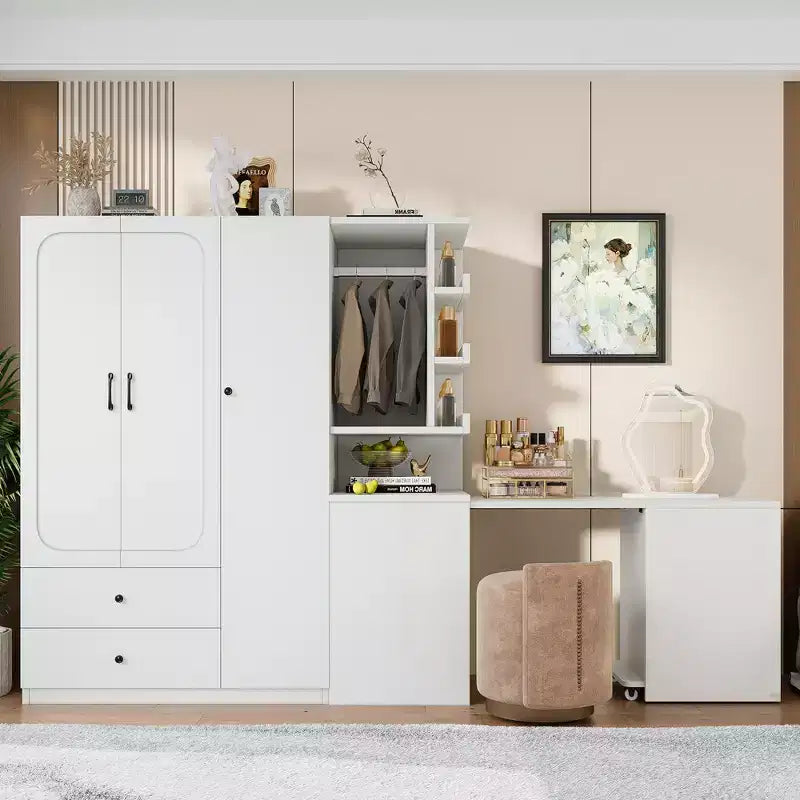 MDF Wardrobe with Fold-Down Desk 43.7''W x 68.9''H