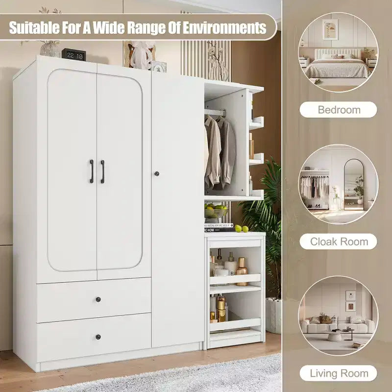 MDF Wardrobe with Fold-Down Desk 43.7''W x 68.9''H