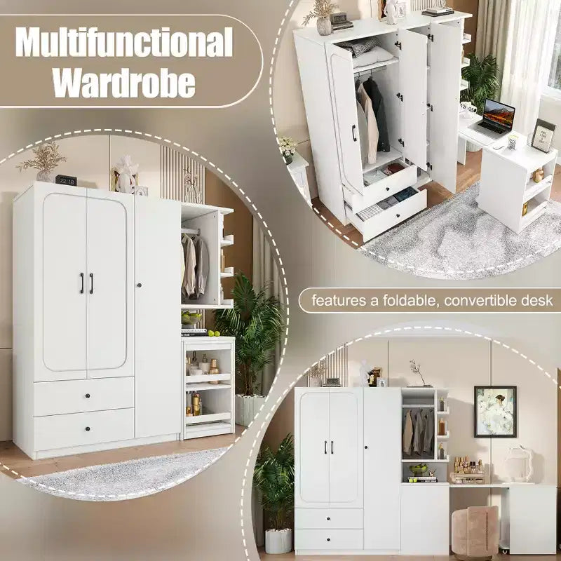 MDF Wardrobe with Fold-Down Desk 43.7''W x 68.9''H