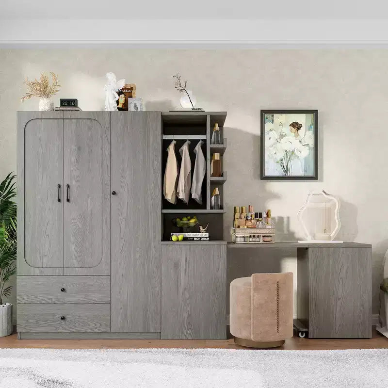 MDF Wardrobe with Fold-Down Desk 43.7''W x 68.9''H