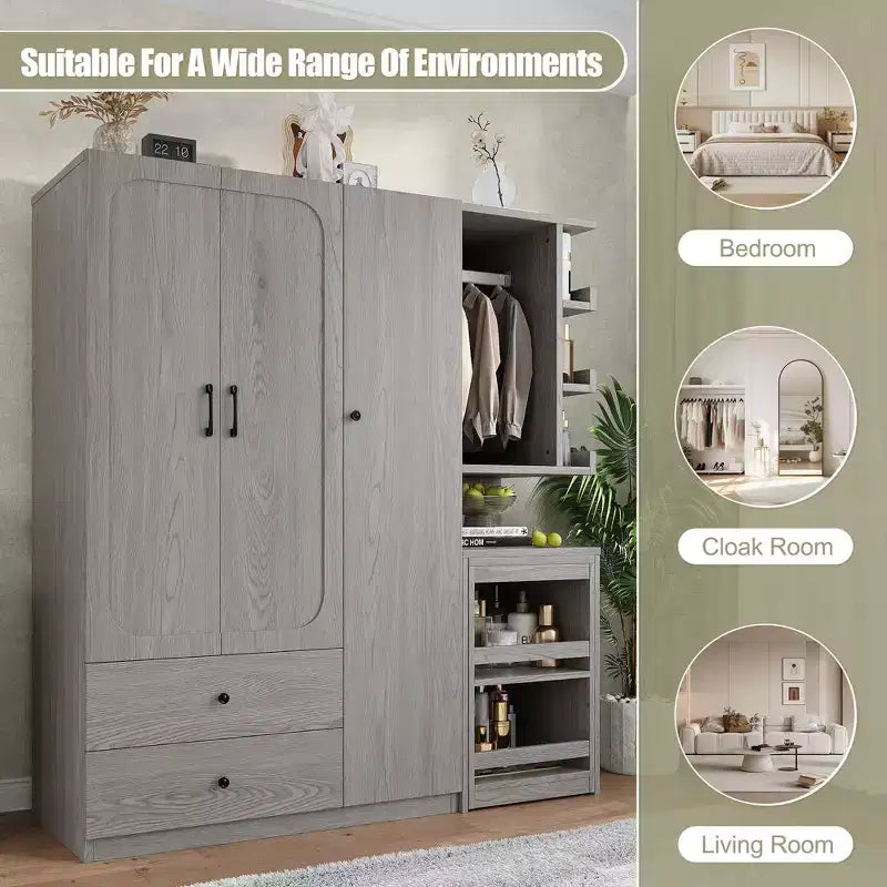 MDF Wardrobe with Fold-Down Desk 43.7''W x 68.9''H