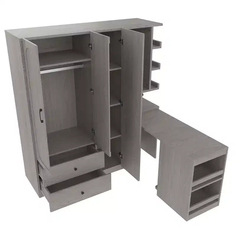 MDF Wardrobe with Fold-Down Desk 43.7''W x 68.9''H