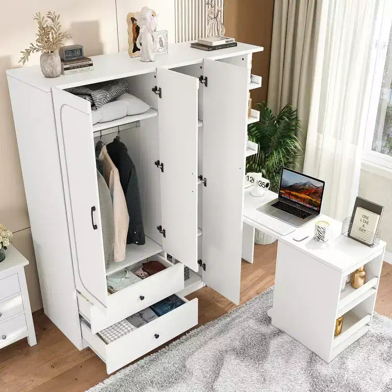 MDF Wardrobe with Fold-Down Desk 43.7''W x 68.9''H