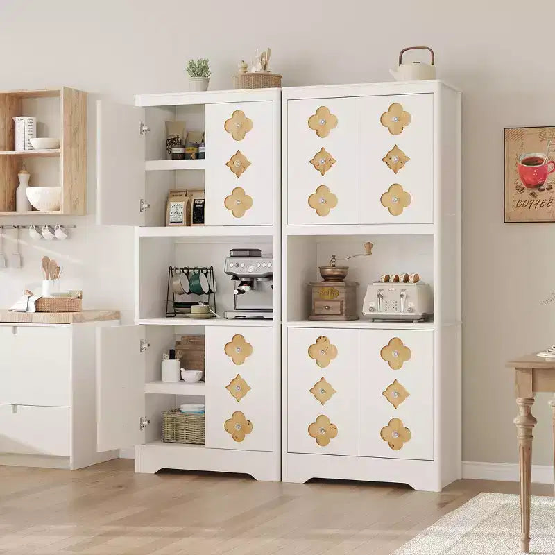 Wood Kitchen Pantry Cabinet 72" with Countertop & Crystal Handles
