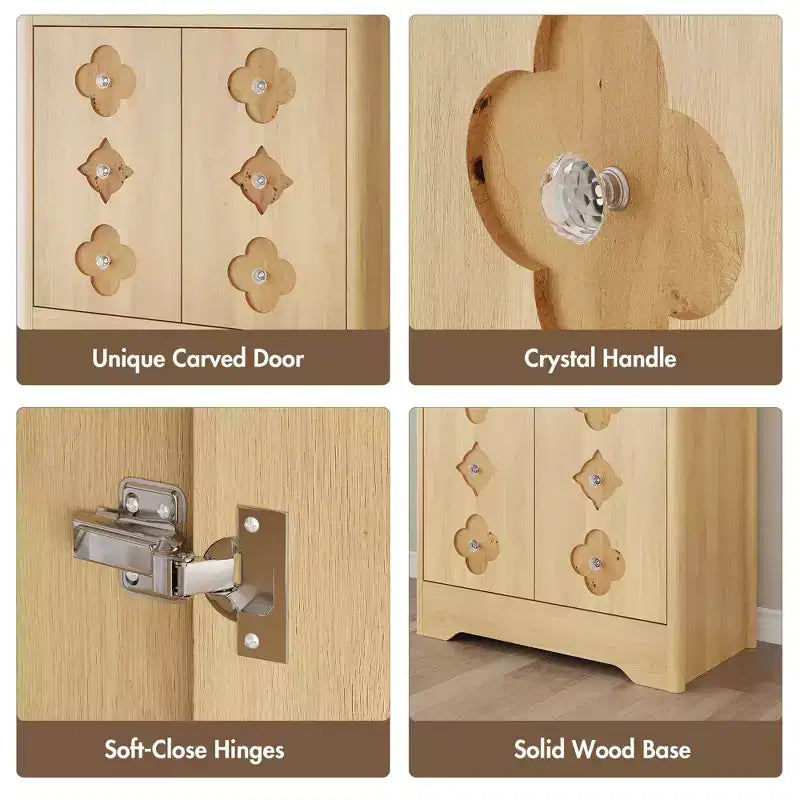 Wood Kitchen Pantry Cabinet 72" with Countertop & Crystal Handles