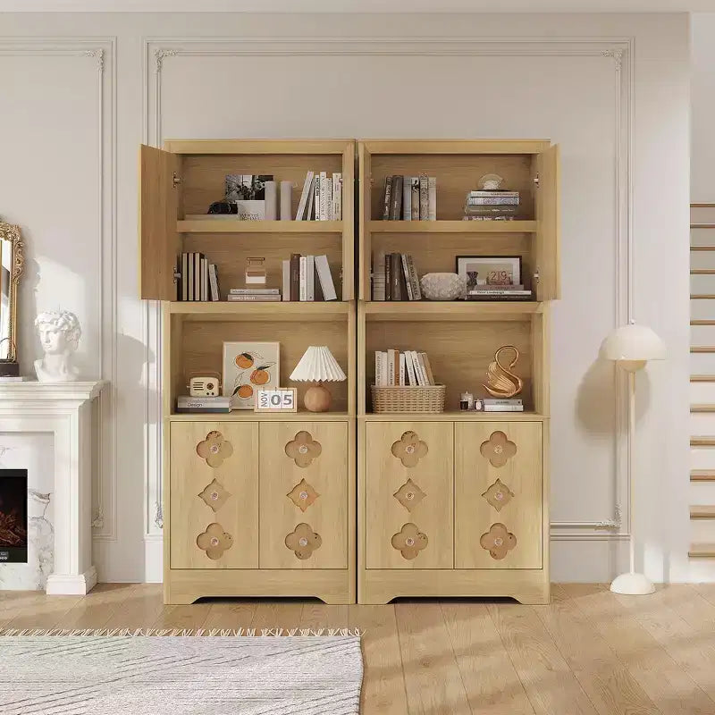 Wood Kitchen Pantry Cabinet 72" with Countertop & Crystal Handles