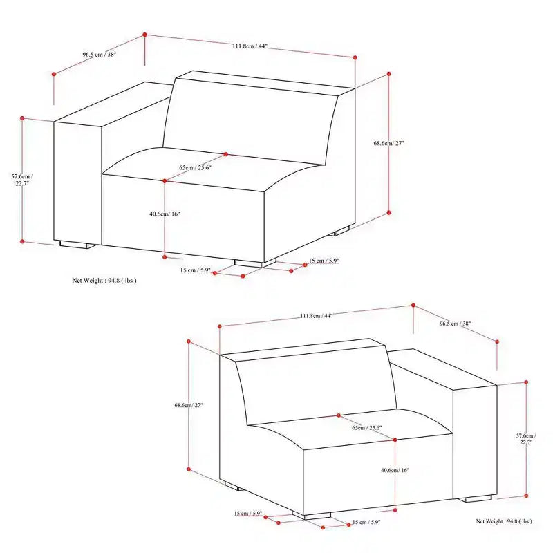 Fabric 2-Seater Modular Sofa