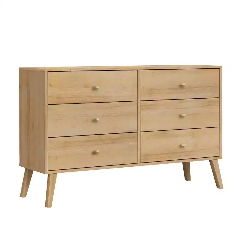 Wood 6-Drawer Bedroom Dresser 52.5"W Natural Oak