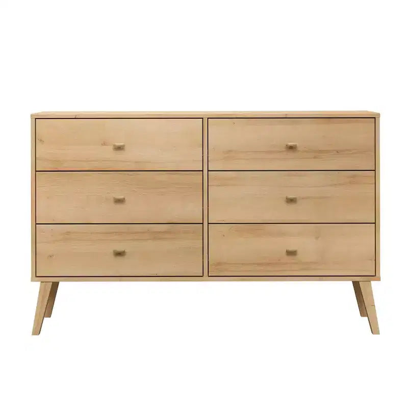 Wood 6-Drawer Bedroom Dresser 52.5"W Natural Oak