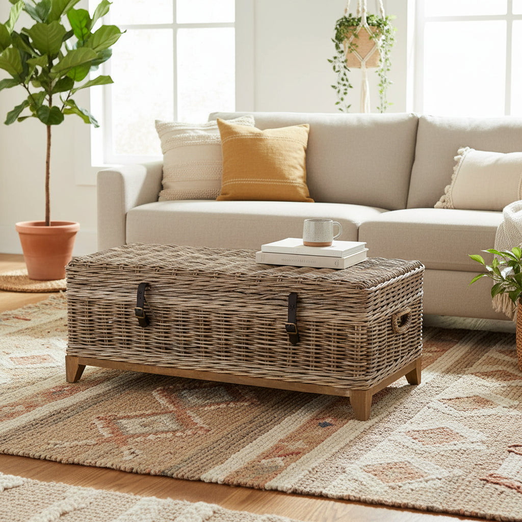 East at Main Bayside Hand Woven Coffee Table with Storage Brown