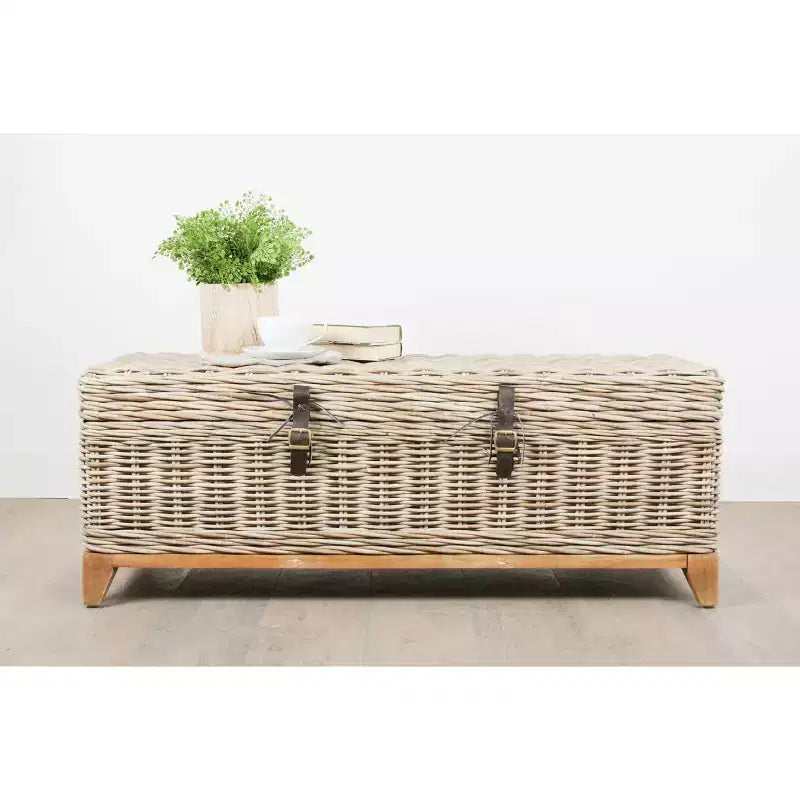 Hand-Woven Rattan Coffee Table with Storage