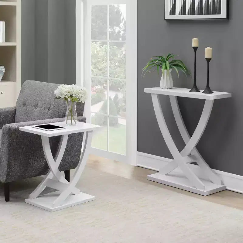 Wood Criss-Cross Chairside End Table