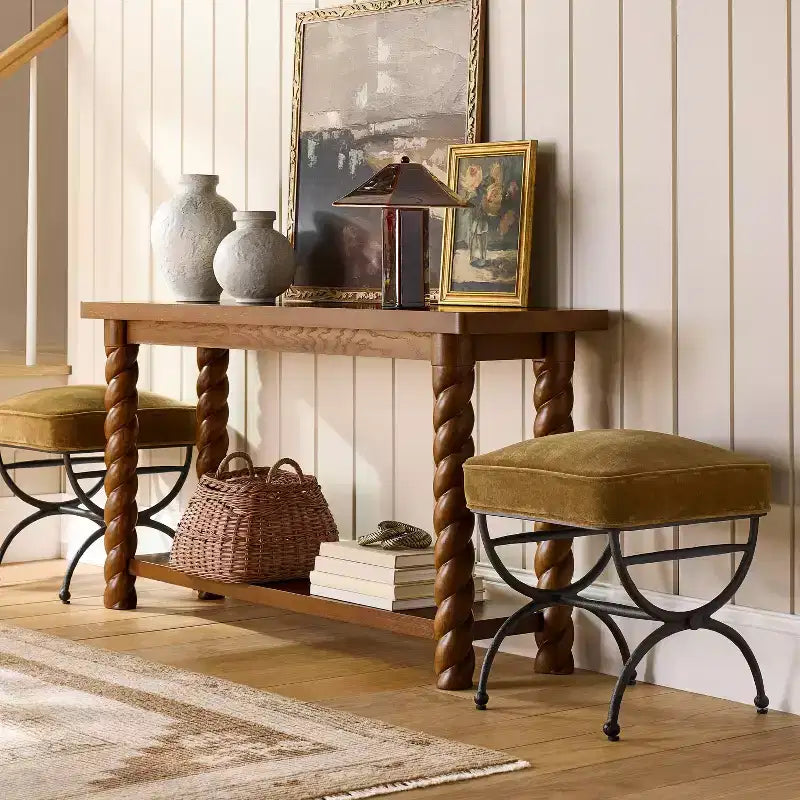 Wood Console Table with Braided Legs 60"