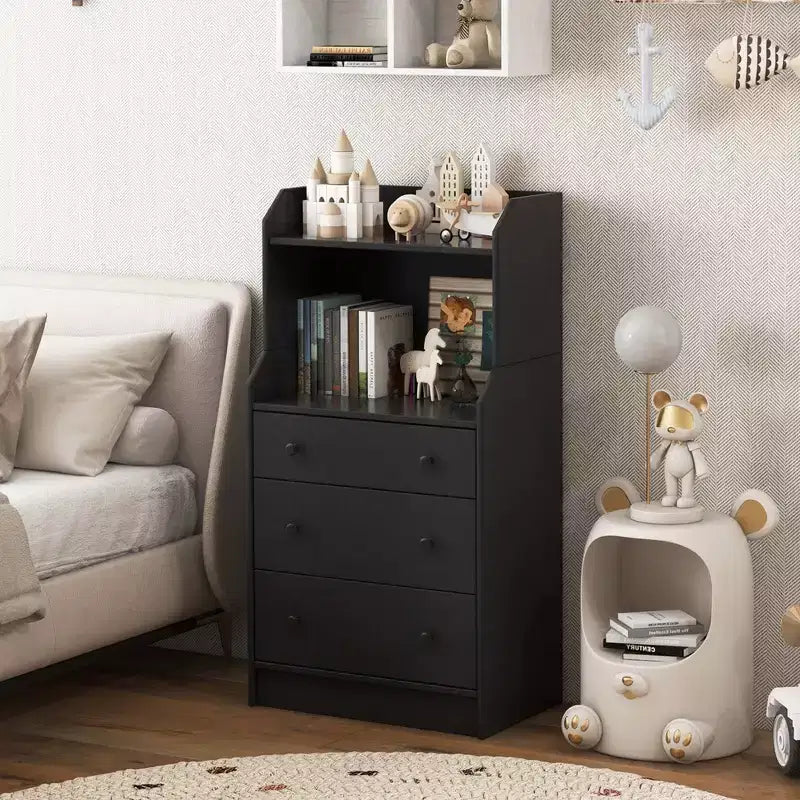 Wood 3-Drawer Dresser 44" with 2 Open Shelves