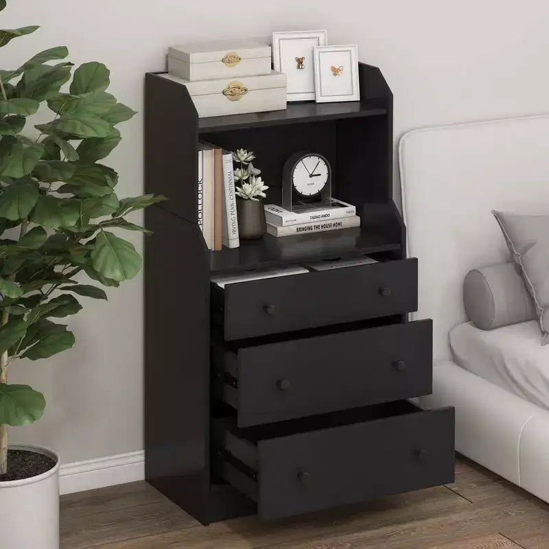 Wood 3-Drawer Dresser 44" with 2 Open Shelves