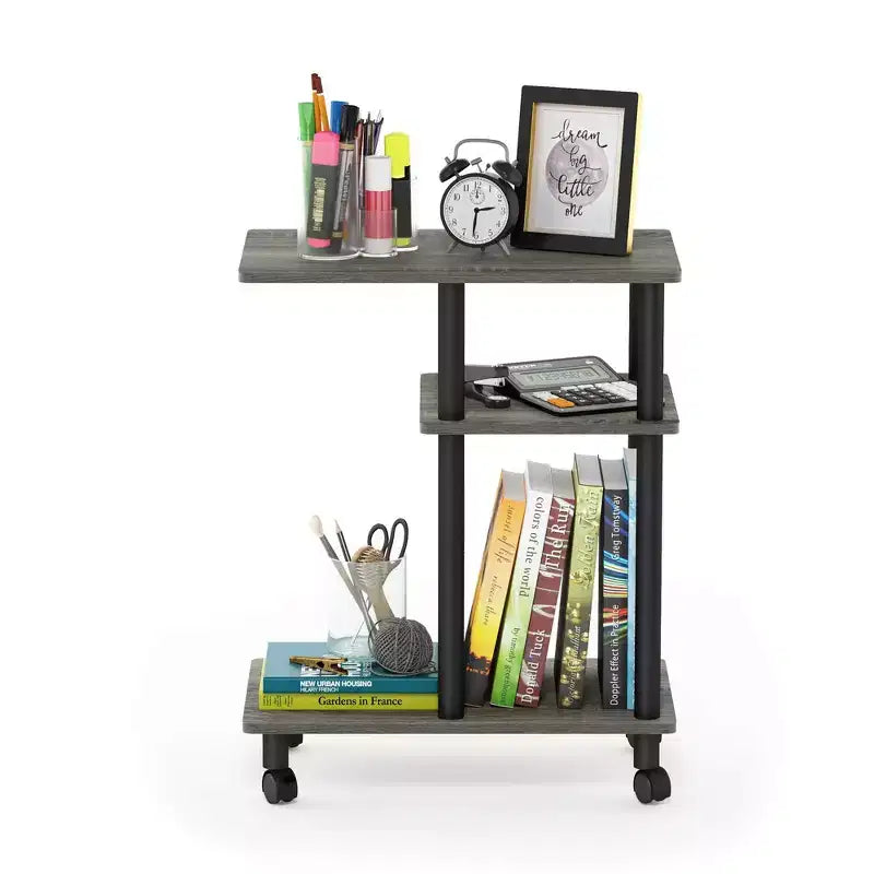 Wood-Top Rolling Side Table 24.7"H