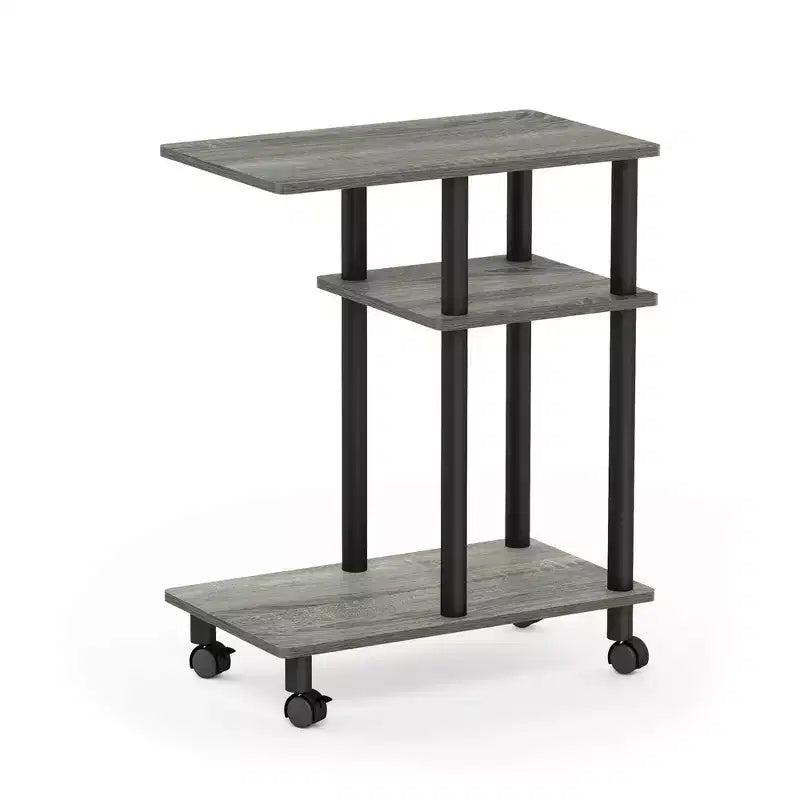 Wood-Top Rolling Side Table 24.7"H