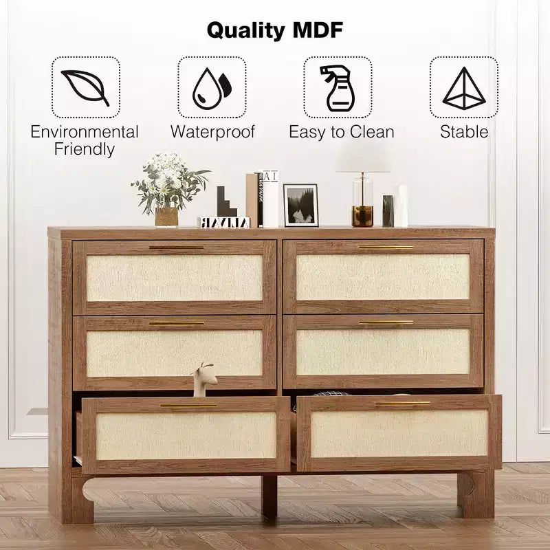 Wood 6-Drawer Dresser 47.2"W