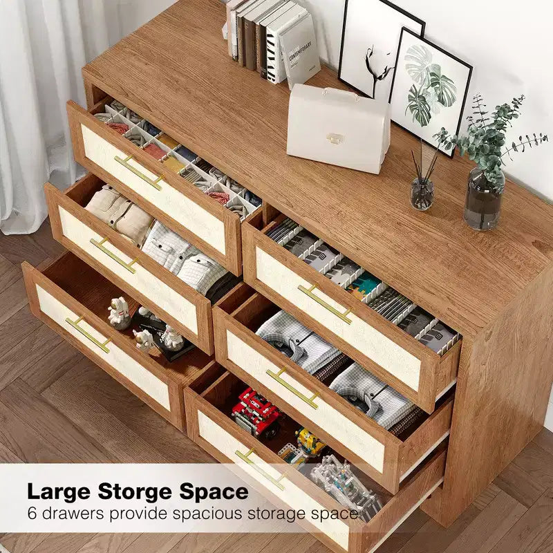 Wood 6-Drawer Dresser 47.2"W
