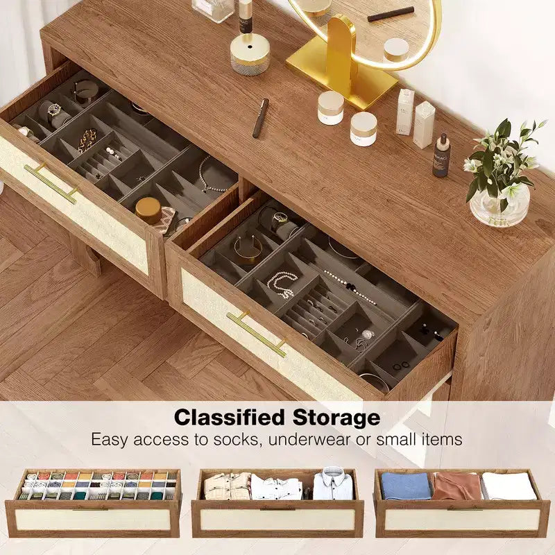 Wood 6-Drawer Dresser 47.2"W