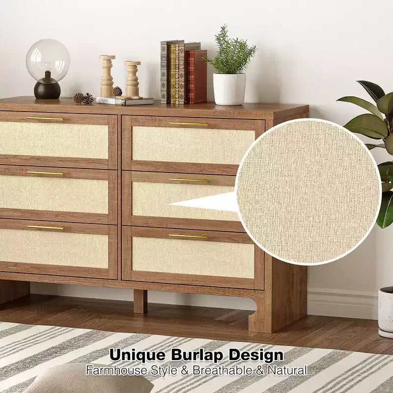 Wood 6-Drawer Dresser 47.2"W