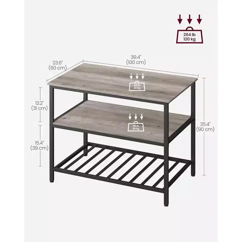 Wood & Metal 3-Tier Kitchen Island 39.4"