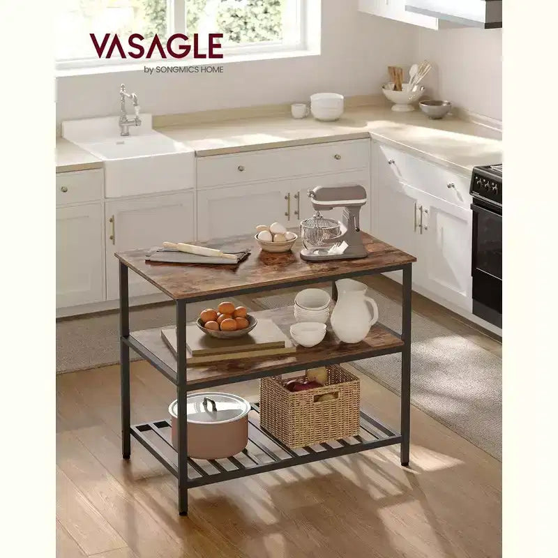 Wood & Metal 3-Tier Kitchen Island 39.4"