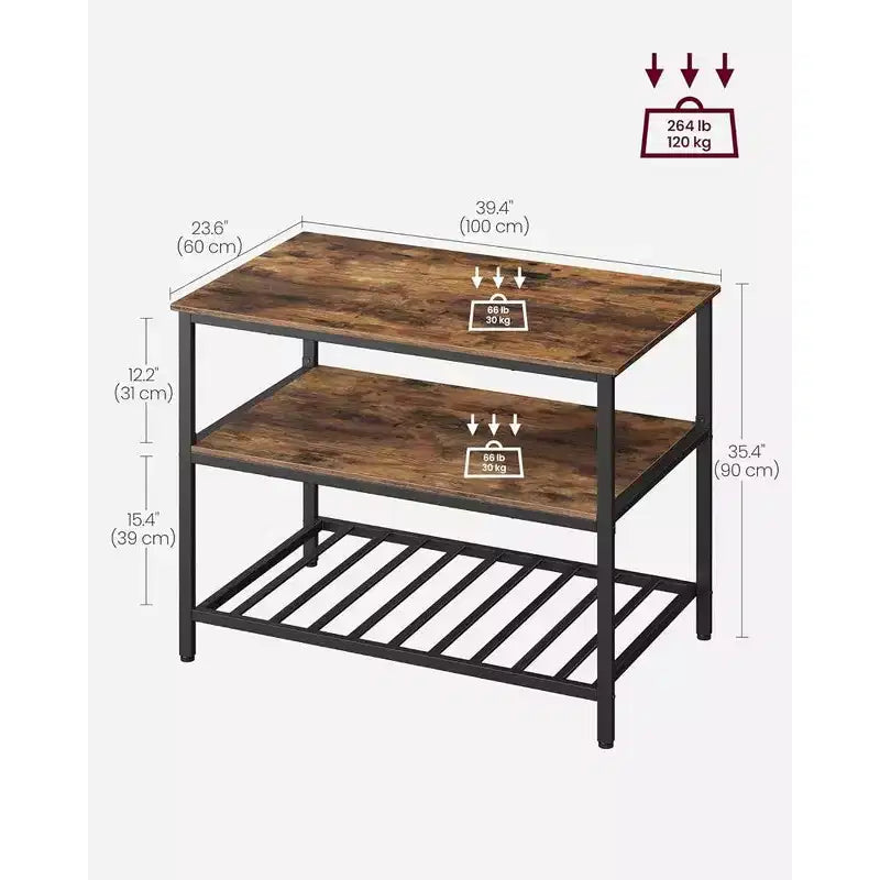 Wood & Metal 3-Tier Kitchen Island 39.4"