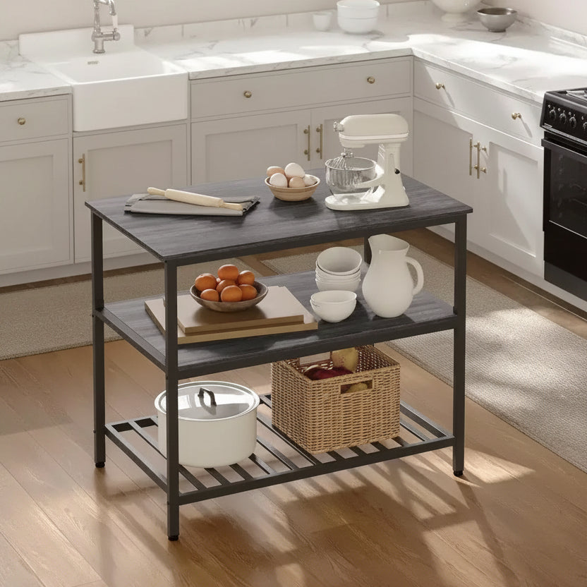 Wood & Metal 3-Tier Kitchen Island 39.4"