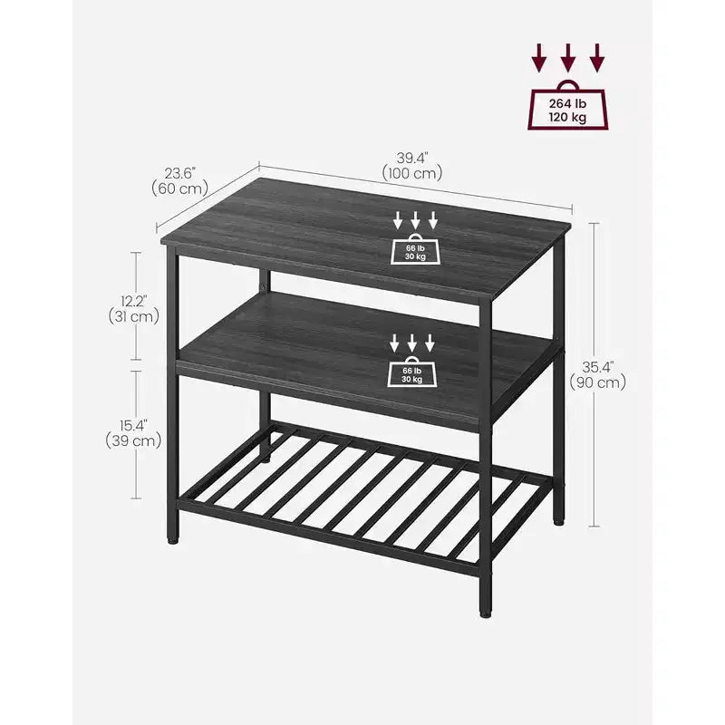 Wood & Metal 3-Tier Kitchen Island 39.4"