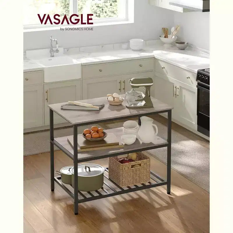 Wood & Metal 3-Tier Kitchen Island 39.4"