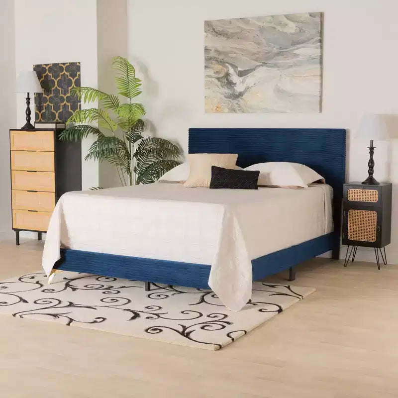 Velvet Upholstered Queen Panel Bed