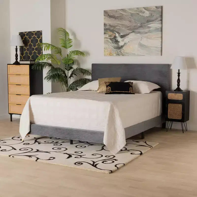 Velvet Upholstered Queen Panel Bed