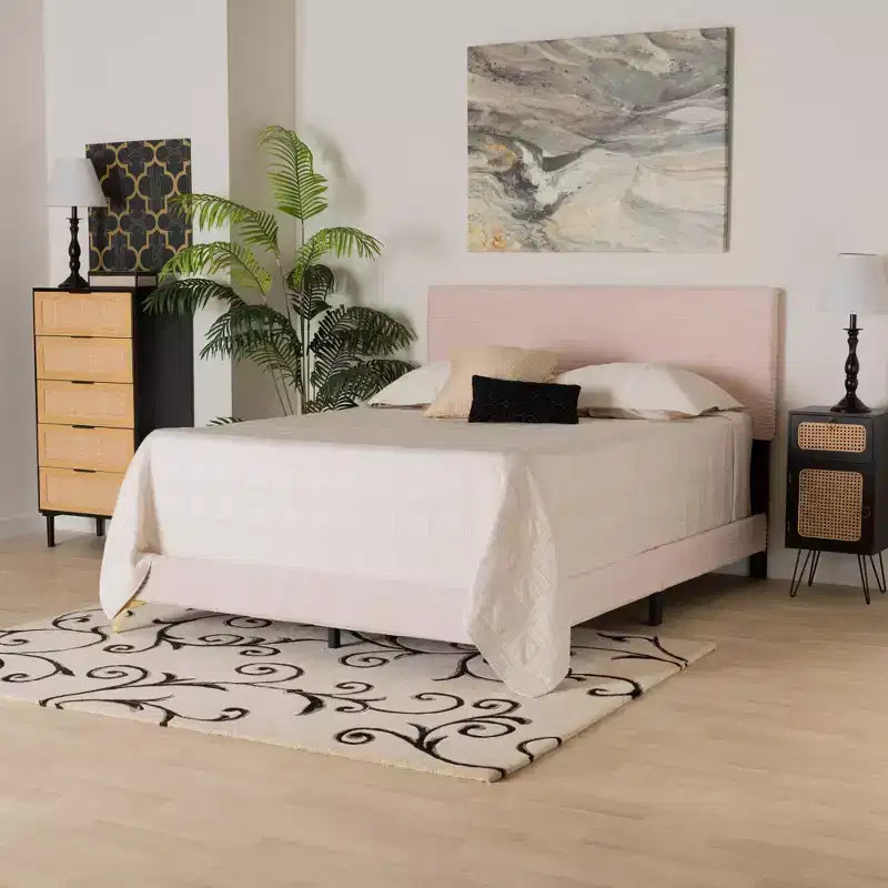 Velvet Upholstered Queen Panel Bed