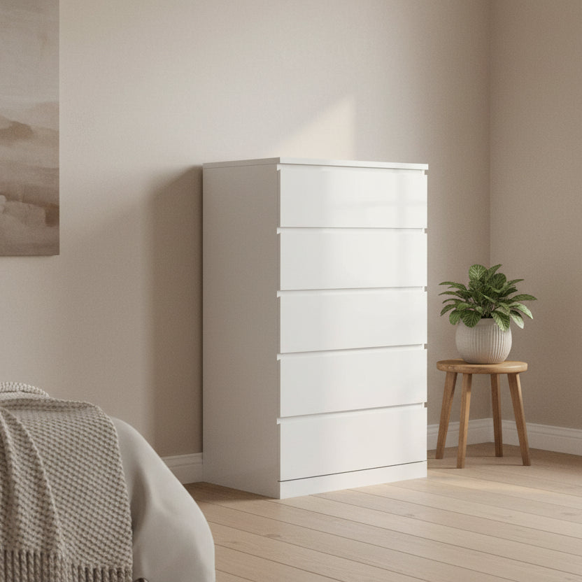 Signature Design by Ashley Onita Modern 5 Drawer Tall Dresser, White