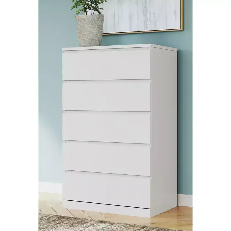 Wood 5-Drawer Tall Dresser White