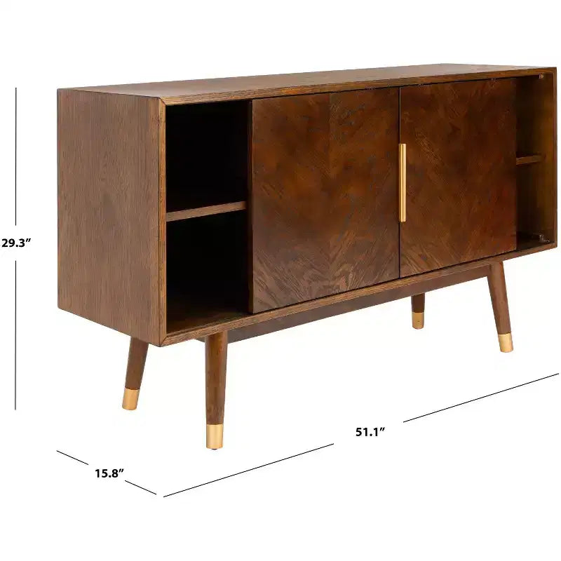 Wood 2-Door Media Stand with Brass Accents