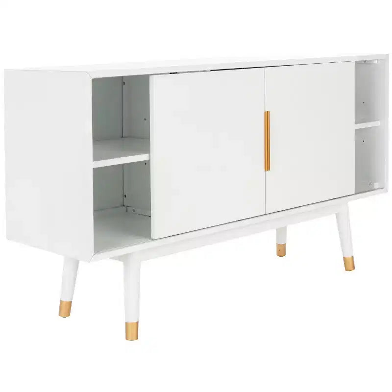 Wood 2-Door Media Stand with Brass Accents